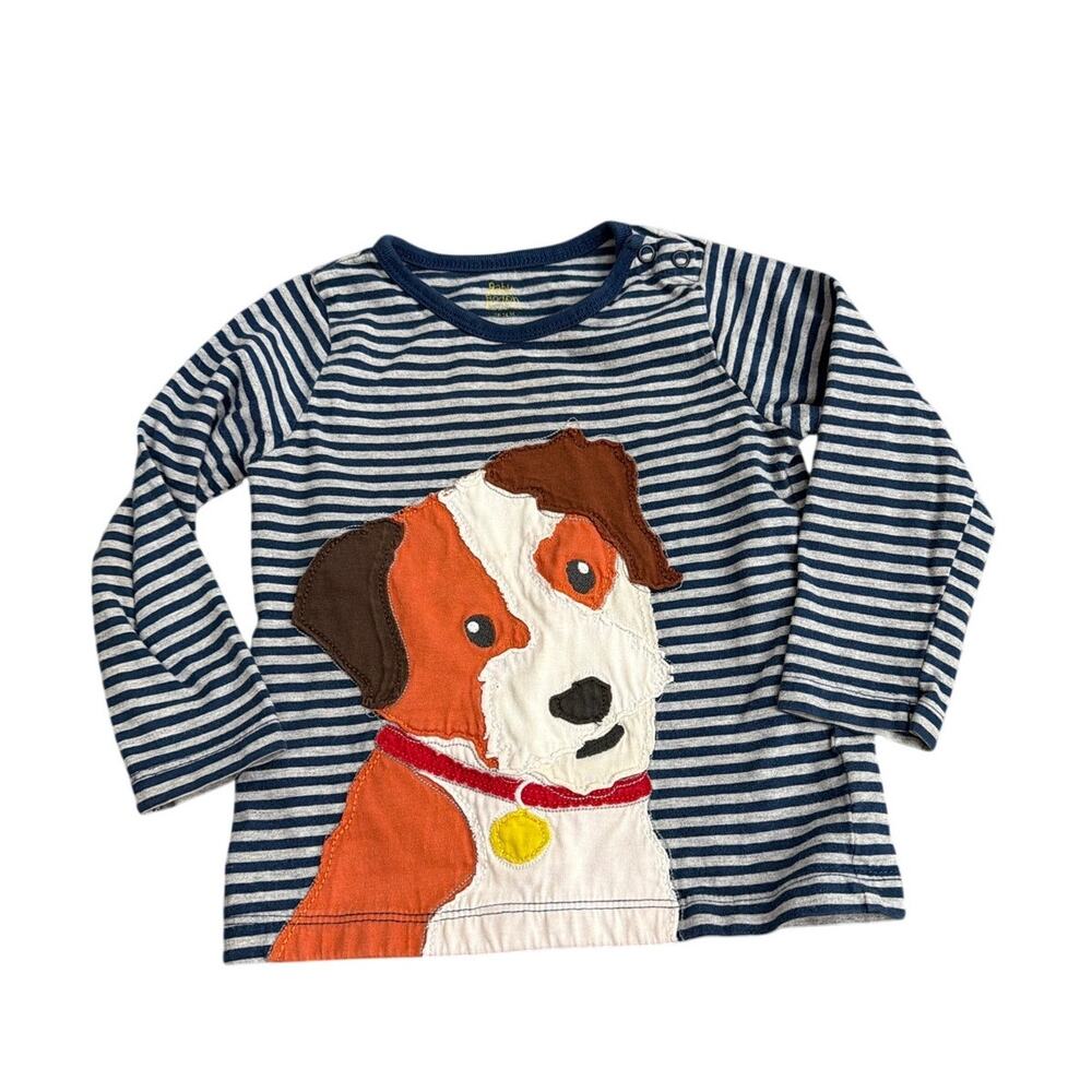 Baby Boden Puppy Dog Applique L/S Striped Shirt Size 18-24 months